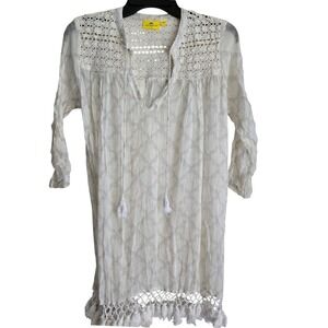 Roberta Roller Rabbit Cream Cotton‎ Tunic Dress Crochet Tassel XXS